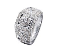 Grewod Wedding Band for Men 18K White Gold Wide Luxury with 0.1ct Round Moissanite and Cubic Zirconia Simple Ring Size Q 1/2