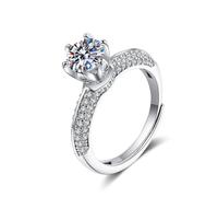 Grewod Wedding Band for Women, 14K White Gold 6 Prong Adjustable White Round Lab Created Diamond Anniversary Ring Size V 1/2