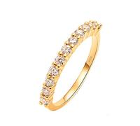 Grewod Wedding Band Rings for Women 18K Gold Stackable with 0.03ct Round Created Diamond Anniversary Rings Size N 1/2