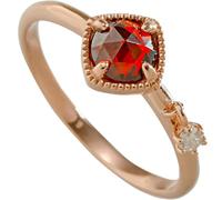 Grewod Wedding Band, Women 18K Rose Gold Elegant Red Round Ruby with Diamond Anniversary Rings Size T 1/2
