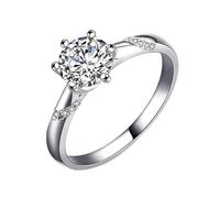 Grewod Wedding Bands for Women, 18K White Gold Classic 1ct White Round Moissanite Anniversary Rings Size H 1/2