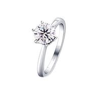 Grewod Wedding Bands Rings Women 18K White Gold 6 Claw Solitaire with 0.5ct Round Created Diamond Jewellery Rings Simple Size V 1/2