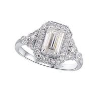 Grewod Wedding Bands Women 18K White Gold Luxury with 2ct Moissanite and Cubic Zirconia Fashion Ring Size R 1/2