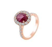 Grewod Wedding Engagement Rings for Women 18K Rose Gold Elegant Halo 2ct Oval Created Ruby with Moissanite Anniversary Ring Size L 1/2