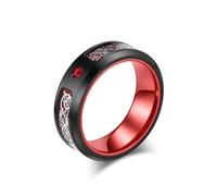 Grewod Wedding Ring Jewellery Stainless Steel Men 8mm Black Dragon Pattern with Red Cubic Zirconia Comfort Fit Ring Band Size Z