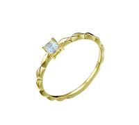 Grewod Wedding Ring Jewellery Women 14K Gold Square Moonstone Ring Band Promise Engagement Size W 1/2