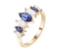 Grewod Wedding Ring Women 14K Gold Marquise Created Sapphire and Moissanite Anniversary Rings Engagement Jewellery Size H 1/2