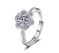 Grewod Wedding Ring Women, 14K White Gold Adjustable Flower White Round Moissanite Rings Bands Size K 1/2
