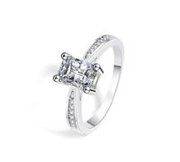 Grewod Wedding Ring, Women 14K White Gold Classic White Baguette Moissanite Simple Promise Ring Size T 1/2