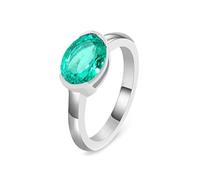 Grewod Wedding Rings for Her 14K White Gold Polished Solitaire Oval Created Emerald 3ct Anniversary Ring Women Size M 1/2