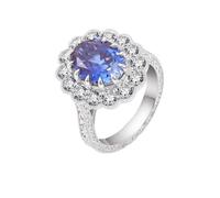 Grewod Wedding Rings for Women 14K White Gold Flower Shape with Oval 2ct Created Sapphire Anniversary Band Size V 1/2