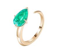 Grewod Wedding Rings for Women 18K Gold Open with Teardrop Lab Created Emerald 1ct Ring Engagement Jewellery Size W 1/2