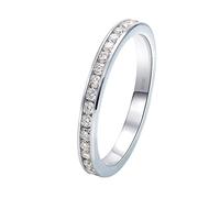 Grewod Womans Wedding Rings 14K White Gold Simple 0.01ct Round Created Diamond Rings Band Size M 1/2
