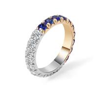 Grewod Women 14K White Gold & Rose Gold Ring Two-Tone Eternity with Round Created Sapphire and Moissanite Ring Wedding Band Size J 1/2