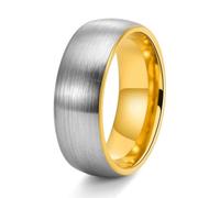 Grewod Women and Men Ring Two Tone Brushed Dome Comfort Fit Size N 1/2, Tungsten, 8mm, Silver Gold, Wedding Anniversary Rings Jewellery
