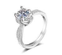 Grewod Women Anniversary Rings, 14K White Gold Flower Adjustable White Round Lab Created Diamond Wedding & Engagement Rings Size M 1/2