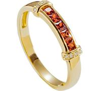 Grewod Women Anniversary Rings, 18K Yellow Gold Elegant Orange Red Square Sapphire with Diamond Rings Size V 1/2