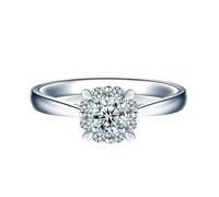 Grewod Women Anniversary Rings 9K White Gold Elegant 0.1ct Round Diamond Unique Engagement Ring Size K 1/2