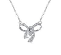 Grewod Women Necklaces Fashion, 14K White Gold Bow-Knot White Lab Created Diamond Pendant Necklace 18 in