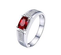 Grewod Women Platinum 950 Ring 0.7ct Oval Created Ruby and Diamond Anniversary Bands Jewellery Size L 1/2
