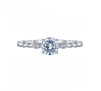Grewod Women Platinum 950 Ring Elegant 0.5ct Round Aquamarine and Diamond Wedding Anniversary Rings Size Q 1/2