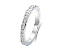 Grewod Women Platinum 950 Ring Half Eternity with 0.01ct Round Moissanite Anniversary Wedding Band Size P 1/2