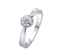 Grewod Women Rings 18K White Gold Halo with 0.4ct Round Moissanite Wedding Rings Bands Size U 1/2