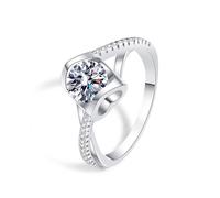 Grewod Womens Anniversary Rings, 18K White Gold Twisted Heart 0.5ct White Round Moissanite Promise Rings Size L 1/2