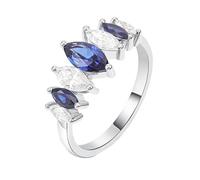 Grewod Womens Anniversary Rings Platinum 950 Marquise Created Sapphire and Moissanite Rings Simple Jewellery Size I 1/2