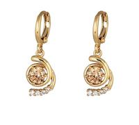 Grewod Women's Earrings Dangle, 18K Yellow Gold Unique Design Champagne Round Citrine with Moissanite Earrings