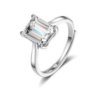 Grewod Women's Engagement Rings, 14K White Gold Elegant Adjustable White Baguette Moissanite Simple Wedding Band Size H 1/2