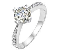 Grewod Womens Wedding Band, 18K White Gold Heart Prong White Round Moissanite Rings Jewellery Size S 1/2