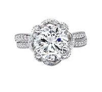 Grewod Women's Wedding Bands Platinum 950 Luxury Twisted Flower 4 Prong Round Moissanite 2ct Anniversary Rings Size M 1/2