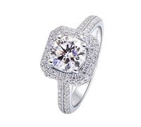 Grewod Women's Wedding Rings 18K White Gold 4 Prong Luxury with 1ct Round Created Diamond Simple Band Size T 1/2