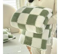 Grexenta Checkered Flannel Throw Blanket, Soft Cosy Checkerboard Grid Pattern Blanket for Bench Sofa Bed Luxurious Warm and Cozy for All Seasons (Green, 200cm x 230cm)
