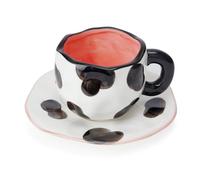 Grexenta Coffee Cup Set with Saucer, Cute Cup Gift, Women for Birthday, Tea, Coffee Mug, 250 ml, Ceramic Birthday Gift for Girls, Mum, Girlfriend (Black)