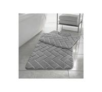 (Grey, 1) Blocks Non- Slip Memory Foam Bath Mat/ Toilet Mat Set