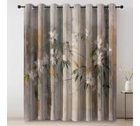 Grey 100% Blackout Curtains, Abstract Flowers Oil Painting Print Summer Thermal Insulated Curtain, W 46" x L 72" (2 Panels) Eyelet Noise Reducing Curtains for Bedroom Living Room Office Drapes Window