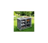 (Grey - 100x49.5x79.5cm) Travel Camping Kitchen Stand Unit Folding Storage Table Portable Outdoor Cooking