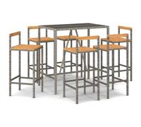 Garden Bar Set Grey 110x70x110cm PE Rattan Steel Acacia 6-Seater Outdoor Patio