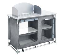 (Grey - 117.5x54x114cm) Travel Camping Kitchen Stand Unit Folding Storage Table Portable Outdoor Cooking