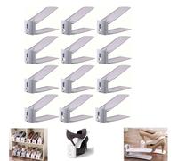 (Grey) 12x Shoe Slots Organizer Wardrobe Stacker Space Saver Rack Holder Adjustable