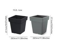 (Grey, 15.2L Low) Plant Flower Pot Square Low Planter Pot 3 Sizes Garden Patio Home Large Modern