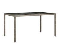 vidaXL Garden Table 150x90x75 cm Tempered Glass and Poly Rattan Grey