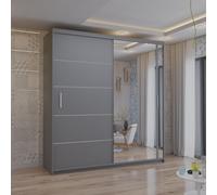 (Grey, 150cm) Modern Adjustable Sliding Wardrobe with Mirror