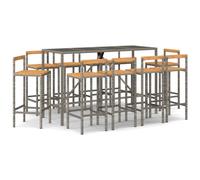 (grey, 180 cm table length/ 11 piece) vidaXL Garden Bar Set Bar Table and Chair Poly Rattan and Solid Wood Acacia