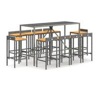 (grey, 180 cm table length/ 11 piece) vidaXL Garden Bar Set Bar Table and Chair Poly Rattan and Solid Wood Acacia