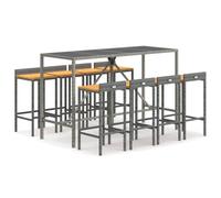 (grey, 180 cm table length/ 9 piece) vidaXL Garden Bar Set Bar Table and Chair Poly Rattan and Solid Wood Acacia