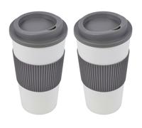 (Grey, 2) 450ml Double Wall Drinking Cup Warm Coffee Tea Travel Reusable Mug Screw On Lid