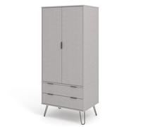 Grey 2 Door 2 Drawer Double Wardrobe Cupboard Bedroom Storage With Clothes Rail